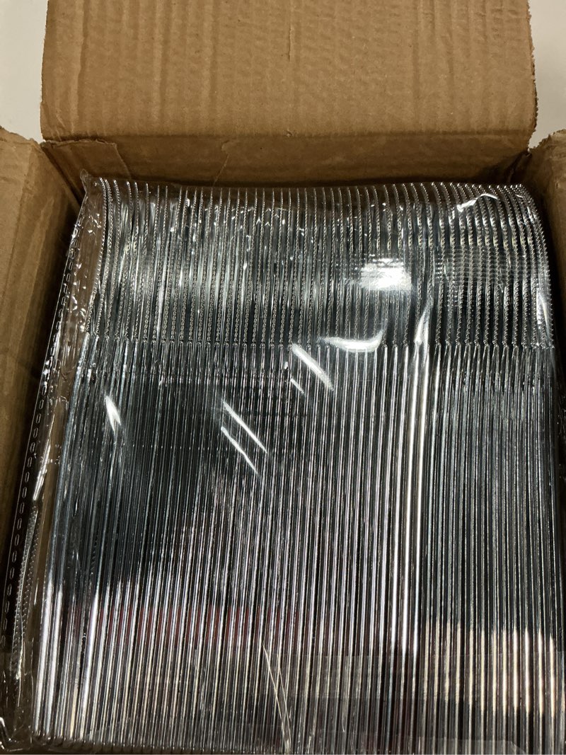 Condition photo showing New/Like New for prestee 300 piece heavy duty plastic silverware set - 100 of each silver plasticware forks, spoons, knives - flatware cutlery for weddings - durable disposable plastic utensils for catering, buffets silver (300ct)