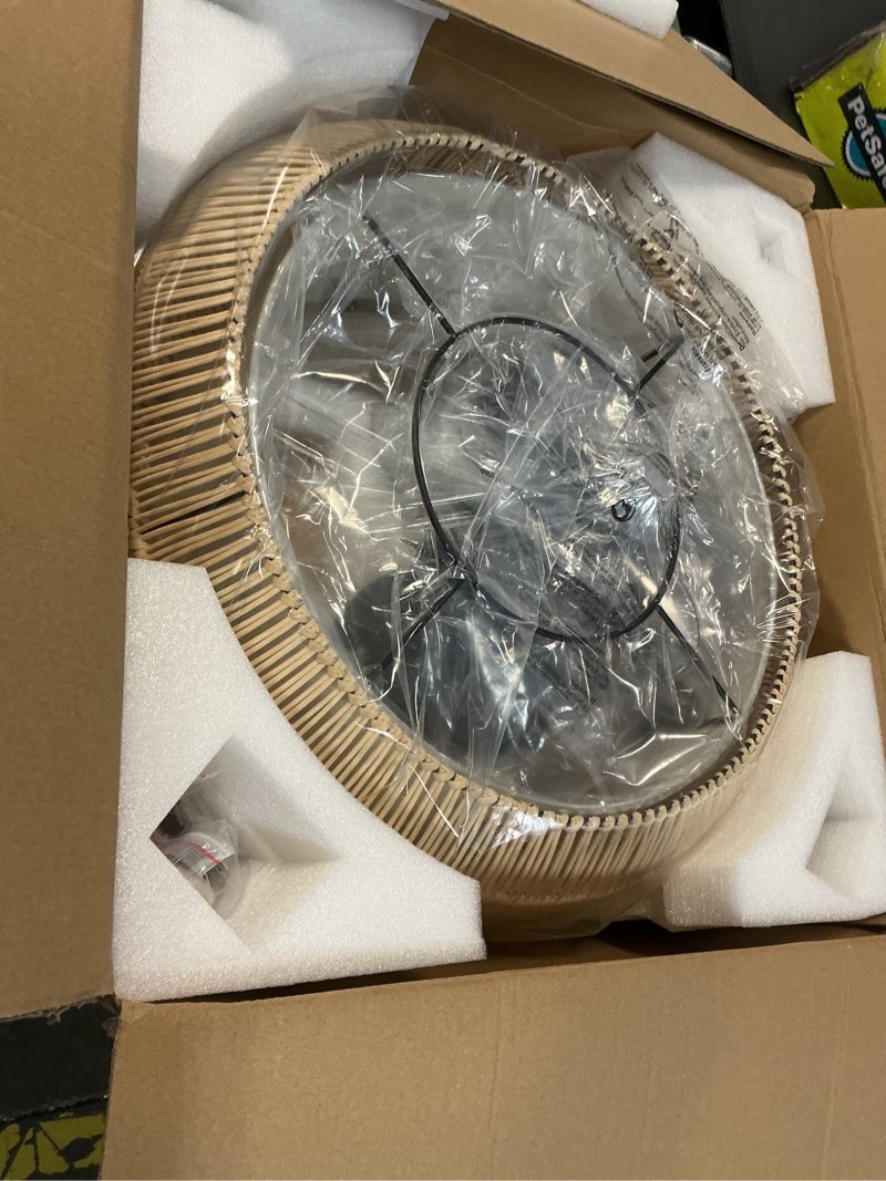 Condition photo showing As Is for 20" Rattan Caged Ceiling Fan Light with Fabric Shade Boho Hand Woven Fandelier Chandelier for Dining Room Bedroom, Smart App/FCC Remote Control, Reversible Fan Italian Design (Rattan)