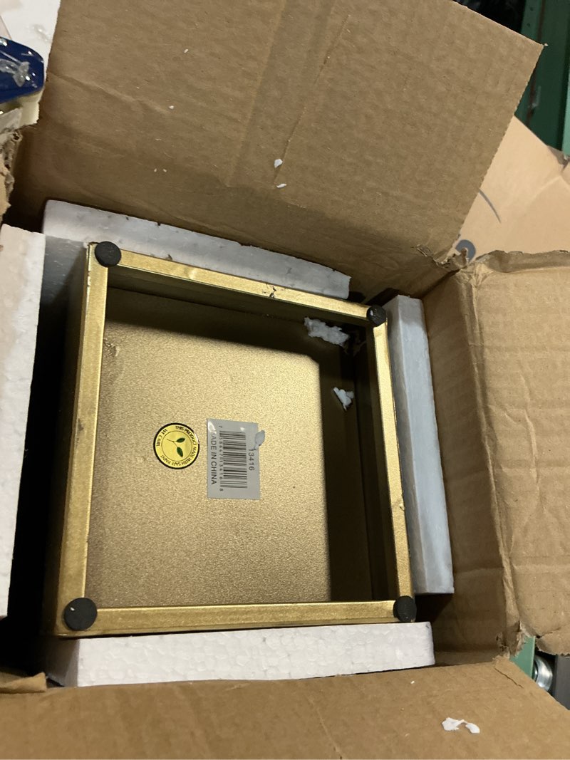 Condition photo showing New/Like New for deco 79 metal indoor outdoor candle lantern arched lantern candle holder with top handle, lantern 6" x 6" x 18", gold