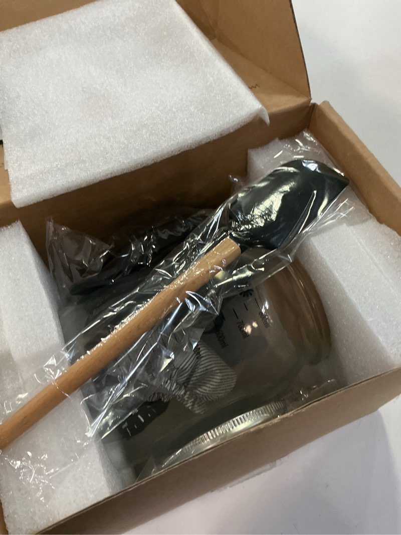 Condition photo showing Good Condition for 34 oz sourdough starter jar | sourdough starter kit | wide mouth sour dough kit with a wooden & aluminum lid, spatula, and funnel | sour dough jar for beginners and pros