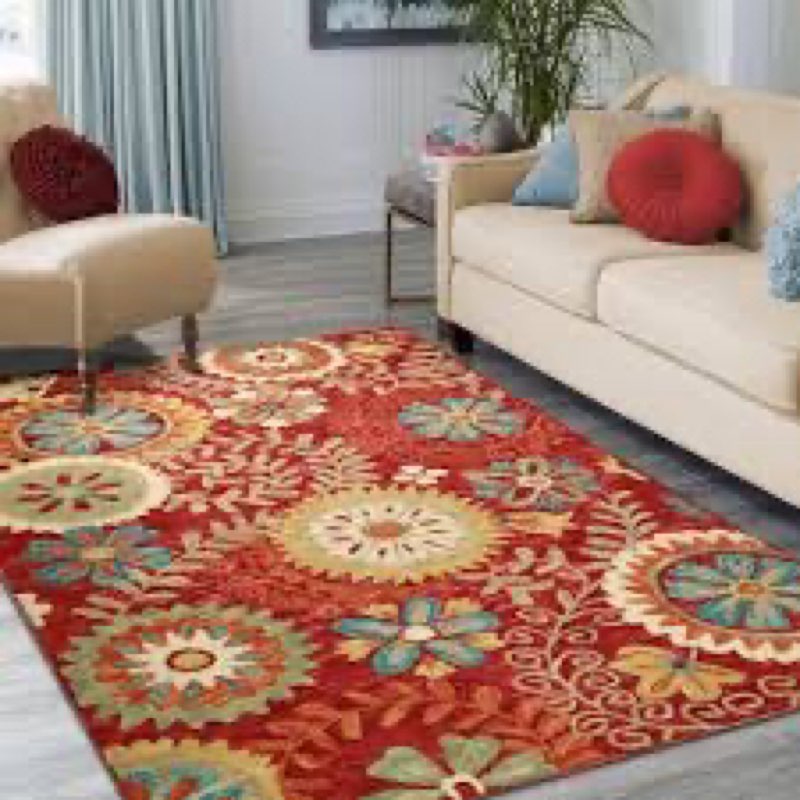 Superior Floral Medallion Eclectic Modern Country Cottage Hand-Tufted Handmade Wool Indoor Area Rug, Rust, 4ft x 5ft 