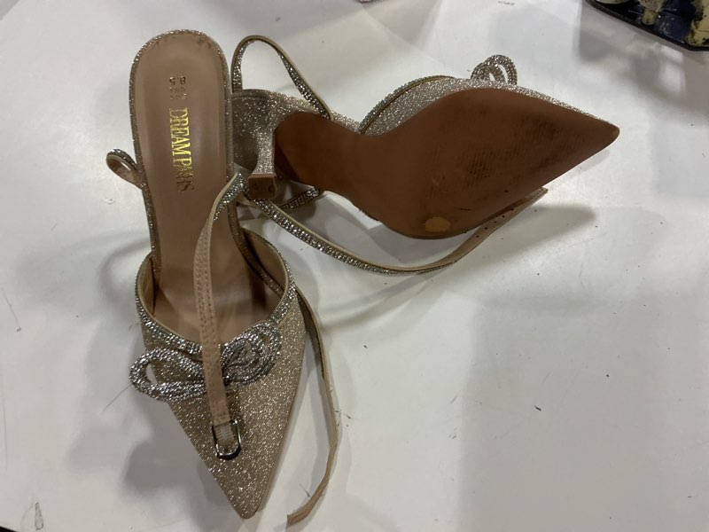 Condition photo showing As Is for dream pairs women's high heels destiny closed toe strappy heels sexy rhinestone ankle strap pumps wedding bridal party dress shoes destiny 8.5 gold