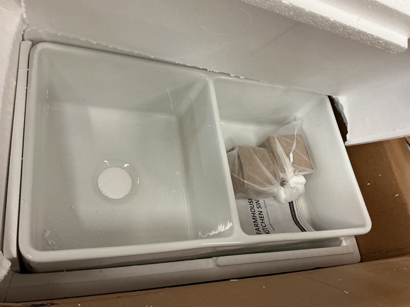 Condition photo showing Good Condition for deervalley   dv-1k028   farmhouse   kitchen   sinks   dual   basin   quiet   install true   ceramic   3.5"   drain