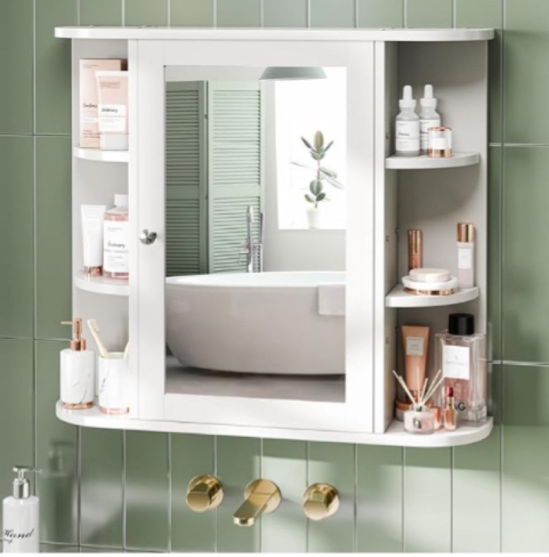 Incomplete box 1 only)Bathroom Mirror Cabinet Wall Mounted, Bathroom Medicine Cabinet With Mirror And 6 Open Shelves, Bathroom Wall Cabinet Medicine Cabinet For Bathroom
