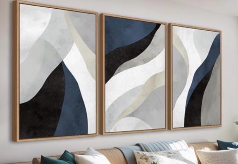 Large Abstract Framed Wall Art - Canvas Wall Art Pictures Prints for Living Room Decor Natural Float Framed Artwork for Bedroom Kitchen Home Office Decoration 72" X 36" Set of 3 Blue Grey