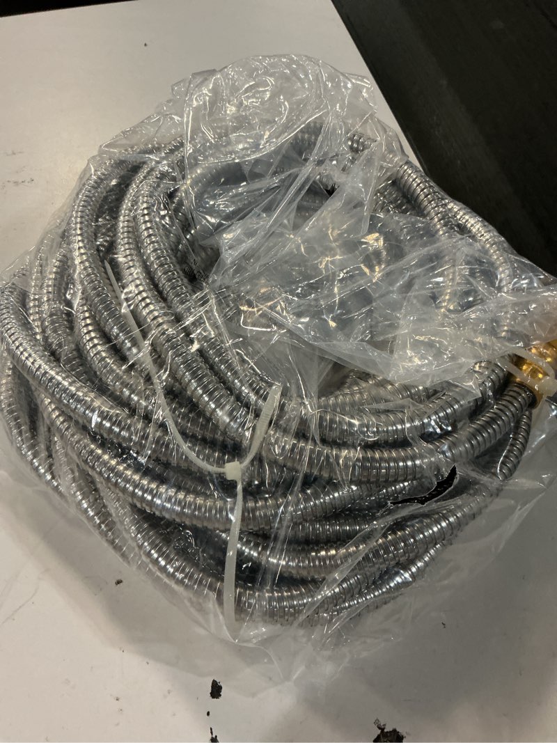 Condition photo showing New/Like New for rosy earth expandable metal garden hose 50 ft - 304 stainless steel water hose 50 ft - lightweight non kinking flexible garden hose, no bite 50ft