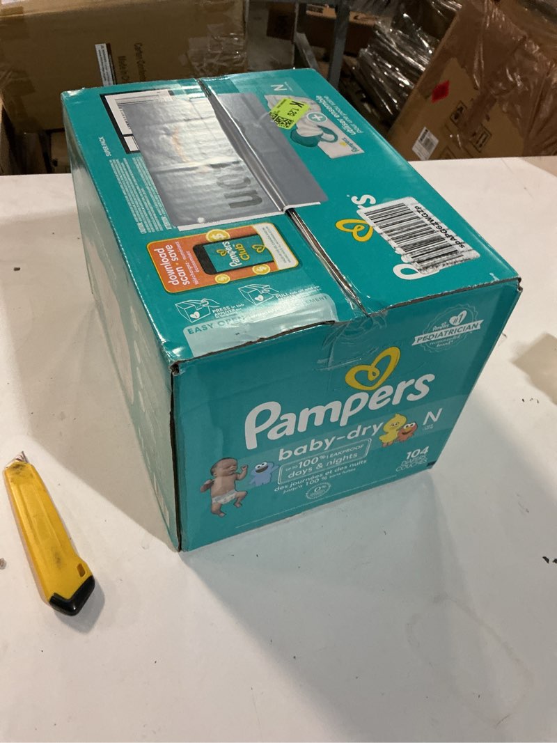 Condition photo showing New/Like New for Pampers Diapers - Baby Dry - Size 0, 104 Count, Absorbent Disposable Newbort Diaper (Packaging May Vary) Newborn 104