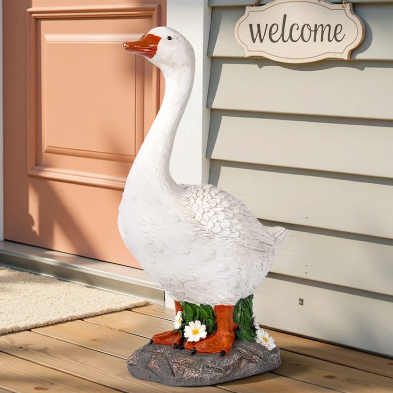 porch goose statue, 19" h