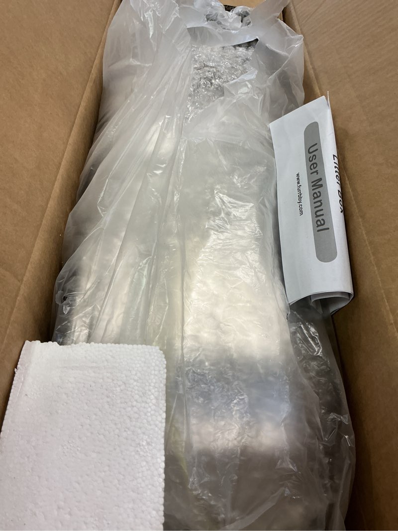 Condition photo showing Good Condition for Stainless Steel Sifting Litter Box with Lid, Metal Litter Pan with Scoop for Big Cats Multi Cat, Extra Large Cats Litterbox Odor Control Easy Clean (22.8 * 16.1 * 6.5inch-Without Enclosure, X-Large) 22.8*16.1*6.5inch-Without Enclosure X-Large