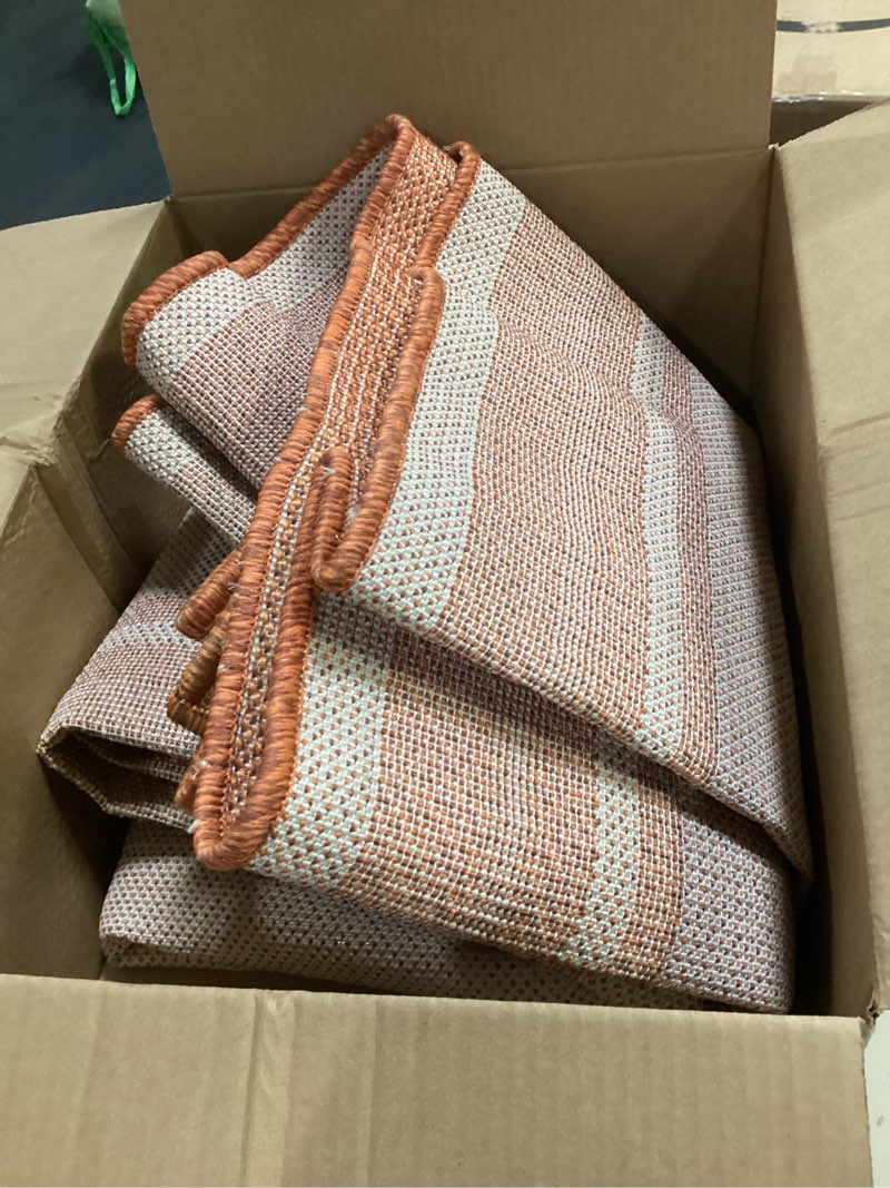 Condition photo showing Good Condition for jonathan y smb201d-4 james modern border stripe indoor outdoor area-rug, farmhouse, casual, coastal easy-cleaning,bedroom,kitchen,backyard,patio,non shedding, orange/cream, 4 x 6