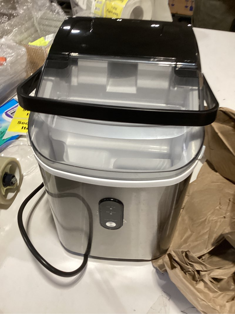 Condition photo showing Good Condition for EUHOMY Countertop Ice Maker Machine with Handle, 26lbs in 24Hrs, 9 Ice Cubes Ready in 6 Mins, Auto-Cleaning Portable Ice Maker with Basket and Scoop, for Home/Kitchen/Camping/RV. (Black) ICE MACHINE 11.57"D x 11.42"W x 8.74"H Black