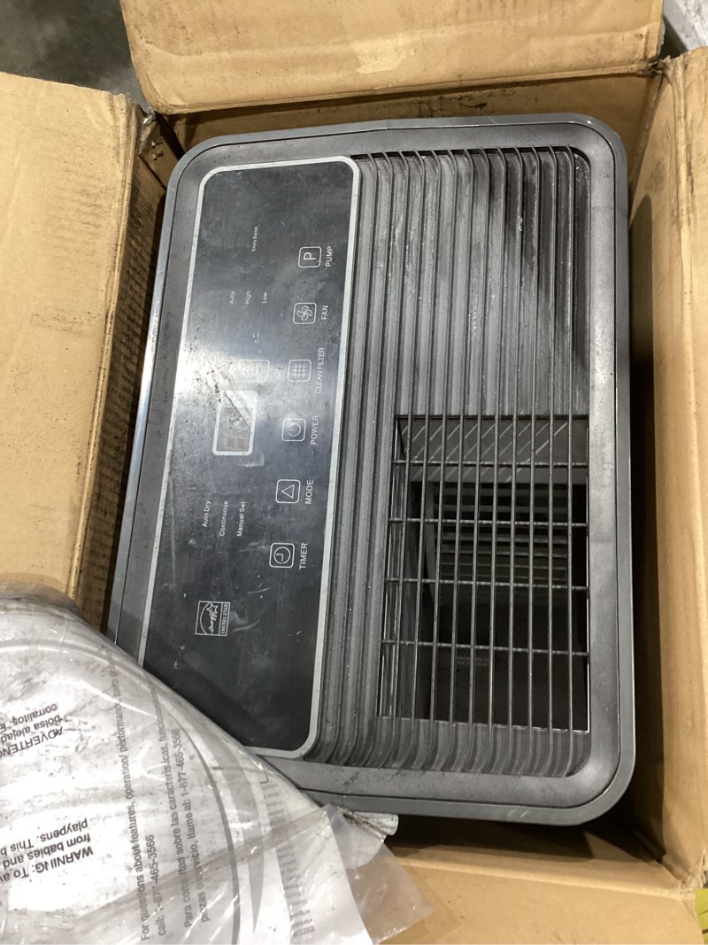 Condition photo showing As Is for hisense 50 pint portable dehumidifier with built-in pump in black, energy efficient quiet humidity absorber for bathroom bedroom garage attic home house crawl space closet