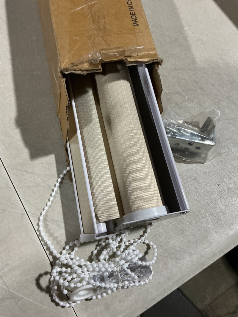 Condition photo showing As Is for window blind dual layer zebra roller light filtering sheer shades window treatments privacy light control for day and night(w28 x h72(inch), cream) 28"w x 72"h cream