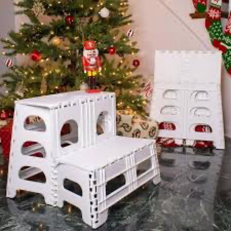 Bee Neat Folding 2 Step Stool for Adults, Kids, Toddlers - Collapsible & Foldable Step Ladder for Kitchen, Bathroom or Bedroom - Non-Slip & Wide Stepping Stool Supports 200lbs - Gray