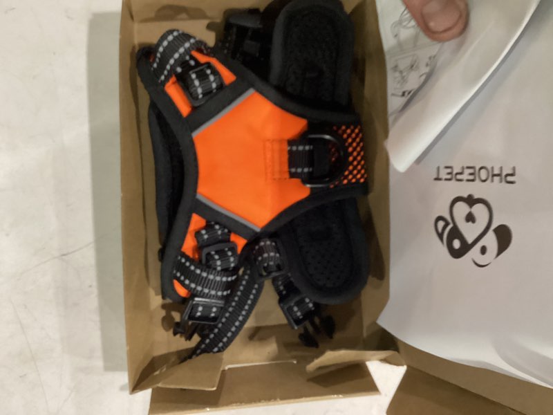Condition photo showing New/Like New for phoepet no pull dog harnesses for small dogs reflective adjustable front clip vest with handle 2 metal rings 3 buckles [easy to put on & take off] (xs, orange) extra small orange