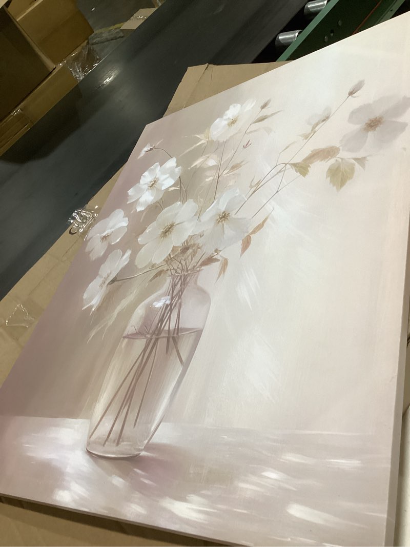 Condition photo showing Good Condition for daktenn floral canvas wall art for bathrooms & bedrooms - framed modern wall decorations for kitchen & home decor 32"l x 24"w white flower wrapped canvas