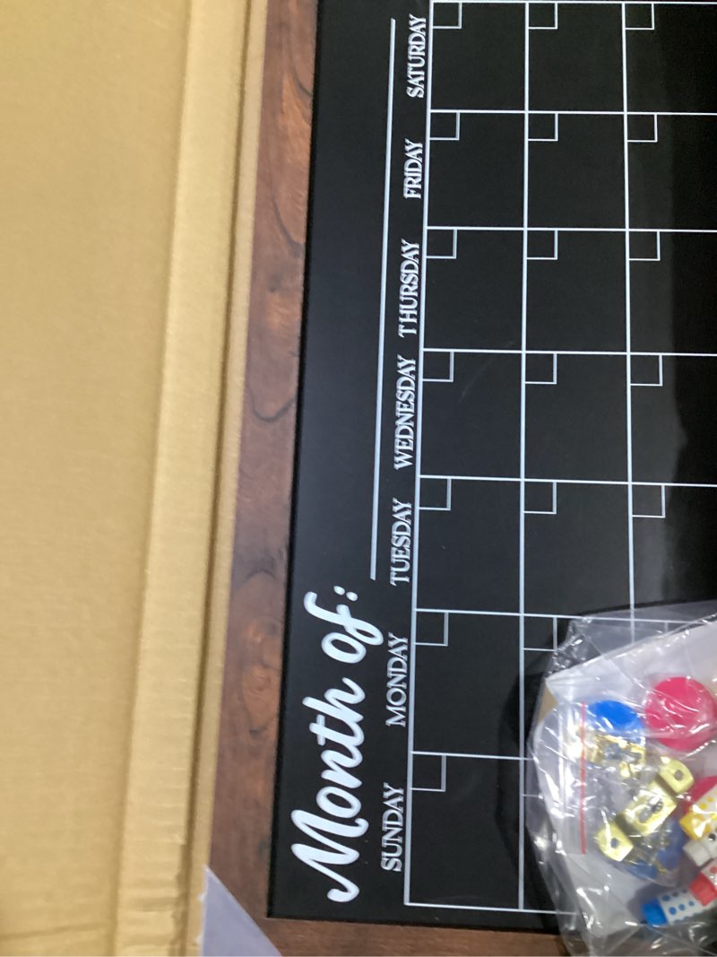 Condition photo showing Good Condition for loddie doddie chalkboard calendar - 18 x 24 in, white frame - magnetic surface for magnet display - cork bulletin board calendar for memos & photos - menu board for kitchen planning white 18"w x 24"h