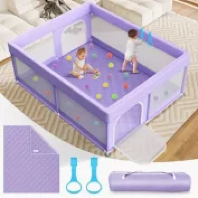 Baby Playpen with Mat - 79"x71" Extra Large Play Pens for Babies and Toddlers Indoor Safety Baby Fen