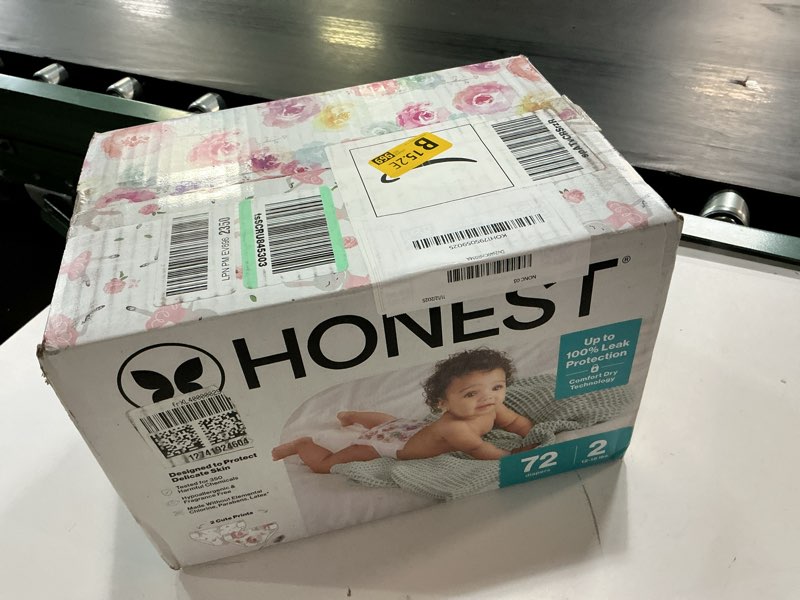 Condition photo showing New/Like New for The Honest Company Comfort Dry Disposable Diapers for Sensitive Skin, Hypoallergenic, Rose Blossom + Tutu Cute, Club Box Size 2 (12–18 lbs), 72 Count Size 2 (72 Count) Rose Blossom + Tutu Cute