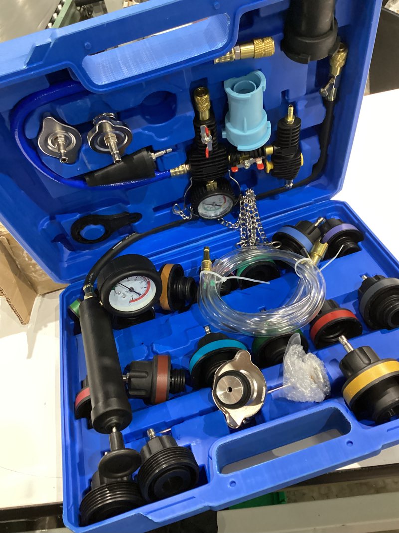 Condition photo showing Good Condition for coolant pressure tester kit, 31pcs master coolant vacuum refill kit with 23 radiator adapters for automotive cooling system vacuum leak tester & radiator pressure tester kit with refill tool