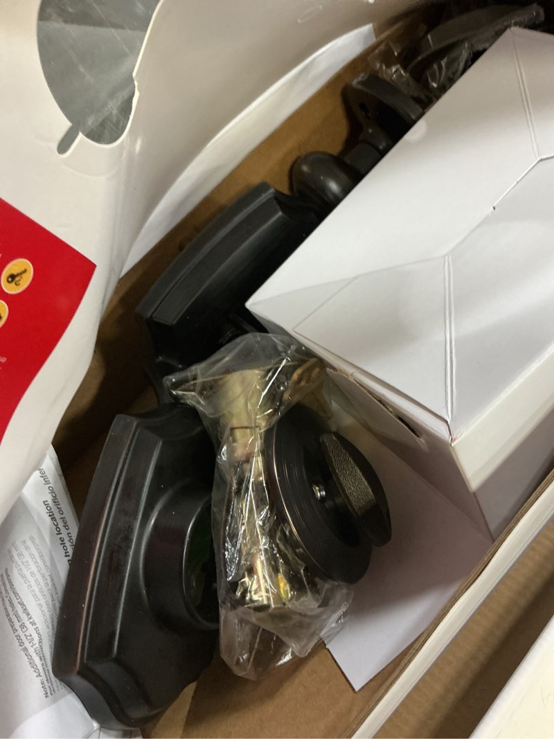 Condition photo showing As Is for kwikset belleview and cove venetian bronze entry door knob handleset and single cylinder deadbolt feat. smartkey and microban