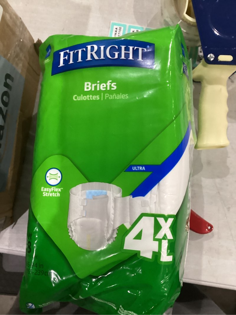 Condition photo showing New/Like New for medline fitright incontinence diapers, specialty size adult diapers, for men and women, maximum protection, waist size 65"–94", 4xl, 8 briefs per bag, 32 briefs per case 4x-large