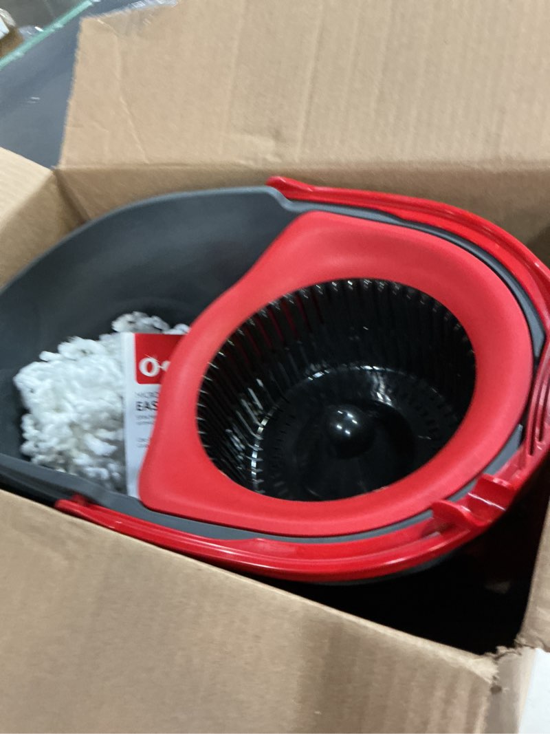 Condition photo showing As Is for o-cedar easywring microfiber spin mop, bucket floor cleaning system, red, gray, standard #1 easywring system