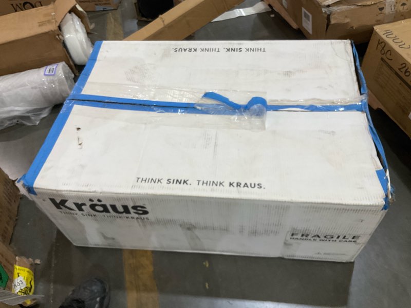 Condition photo showing As Is for kraus quarza 33-inch drop-in/undermount 50/50 double bowl granite kitchen sink in black onyx, kgd-433b black 33 inch 50/50 double bowl