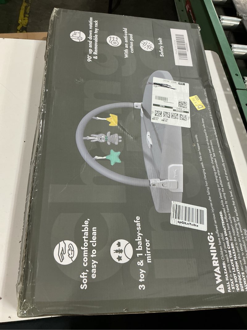 Condition photo showing New/Like New for papablic baby changing pad, waterproof & non-slip, includes washable cover, safety strap for standard dresser, changing table, bed, sofa pro grey