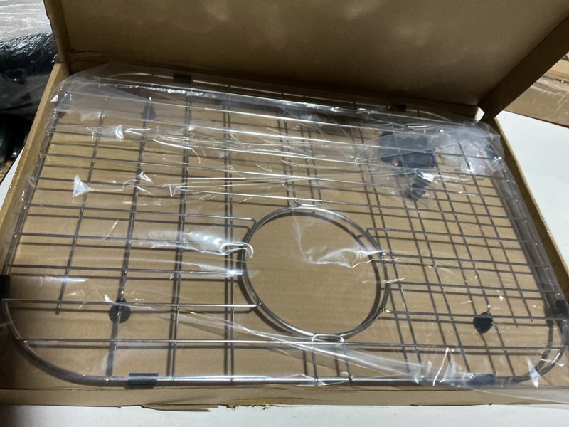 Condition photo showing Good Condition for serene valley sink bottom grid 19-1/16" x 13-5/8”, rear drain with corner radius 3-1/2", sink protector nlw1914r