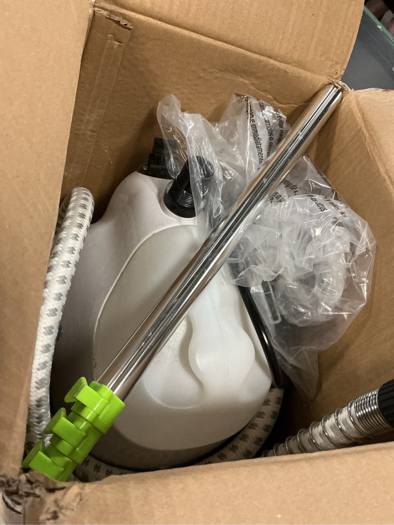 Condition photo showing As Is for steamfast sf-407 canister fabric steamer, with telescopic pole and fabric brush, 45 second heat up time, chemical-free steam, clothes hook, fabric brush, 40-ounce water tank, white