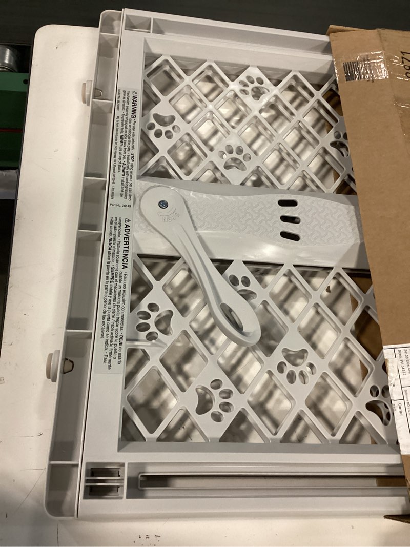 Condition photo showing Good Condition for MYPET North States Paws Portable Pet Gate: 26-40" Wide. Pressure Mount. No Tools Needed. Made in USA. Dog Gate 23" Tall, Expandable, Durable Dog Gates for Doorways, Light Gray