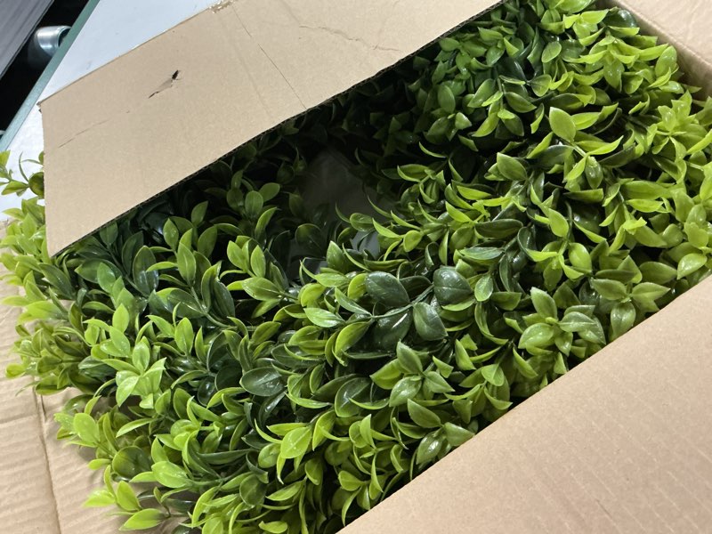 Condition photo showing Good Condition for 22 inch artificial boxwood wreaths for front door, summer door wreath with sash, spring green wreath weatherproof for wall window porch farmhouse wedding decor all year round indoor outdoor