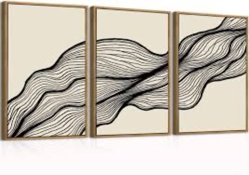 ANHUIB Large Neutral Wall Art Black Minimalist Wall Decor Modern Abstract Painting Set of 3 for Livi
