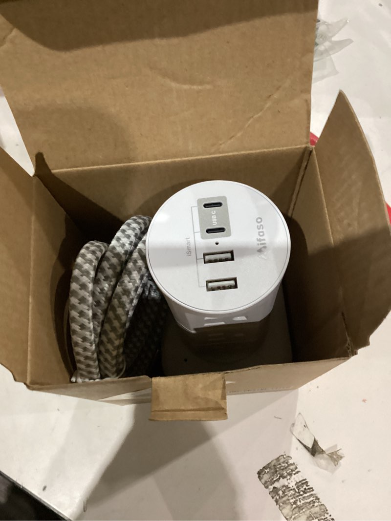 Condition photo showing As Is for Power Strips with Surge Protection, Flat Plug Power Strip with 12 Outlets 4 USB Ports, Charging Station Tower 1875W/15A 1080J 6Ft Extension Cord with Multiple Outlets, Office Supplies, Dorm Essentials 6 FT White