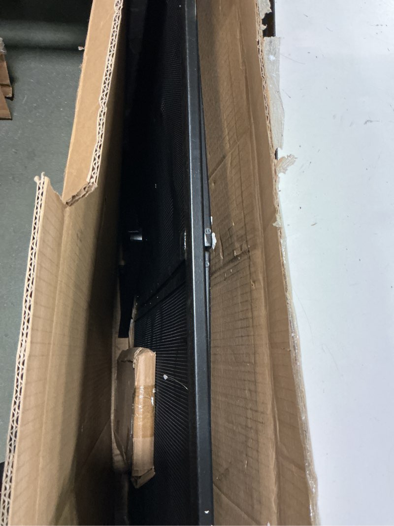 Condition photo showing As Is for Plow & Hearth Metal Fireplace Screen Florence Black | 38" W x 31" H | Dual Magnetic Hinged Doors | Spark Guard Cover | Stand Alone Wrought Iron Panel Fire Place Cover