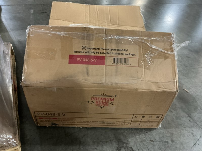 Condition photo showing As Is for incomplete, only 1 box. brown 3-piece outdoor wicker patio conversation set with beige cushions
