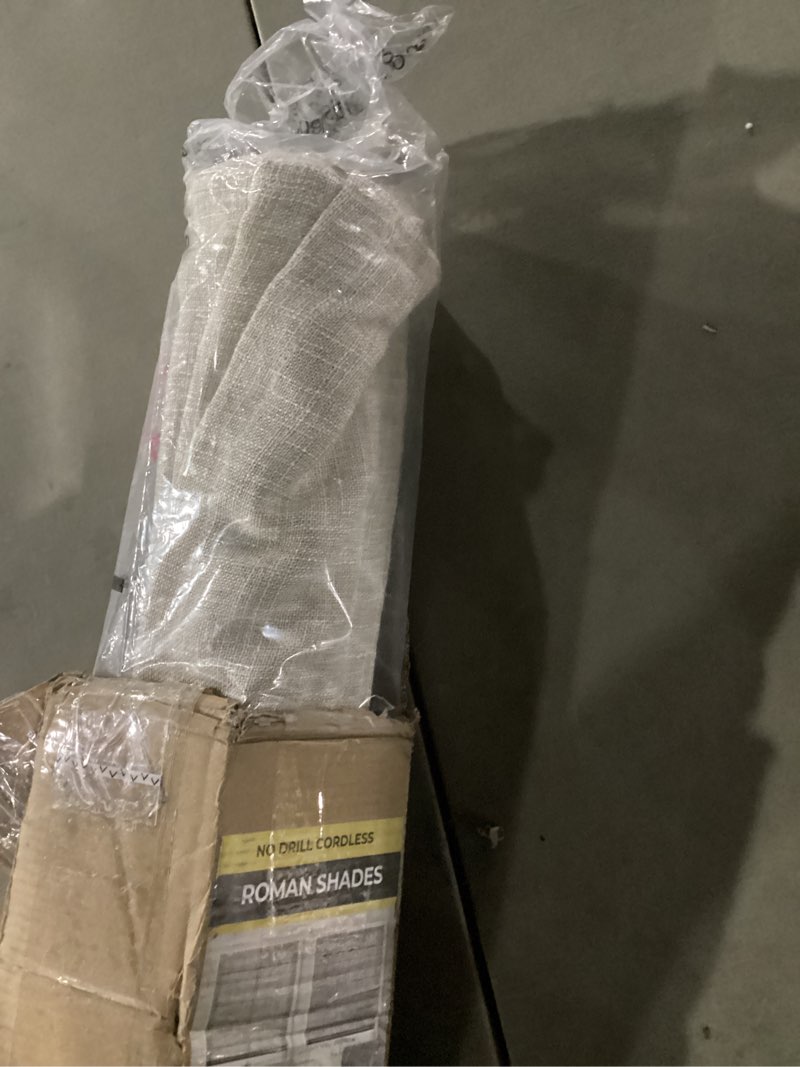 Condition photo showing As Is for no Drill Cordless Roman Shades for Windows, 44" W × 64" H - Light Filtering - Linen - Beige Light Filtering - Linen - Beige 44" W × 64" H