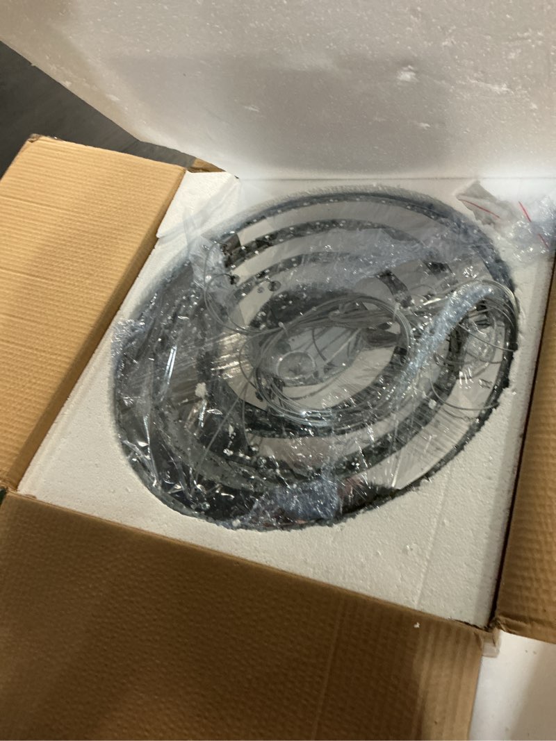 Condition photo showing New/Like New for 3-Ring Crystal LED Chandelier Modern Ring Pendant Light,47W Cool White (4500K-6000K) K9 Crystal&Stainless Steel, Adjustable Height for Dining Room Kitchen Island Living Room Foyer 3r Cool White Silver