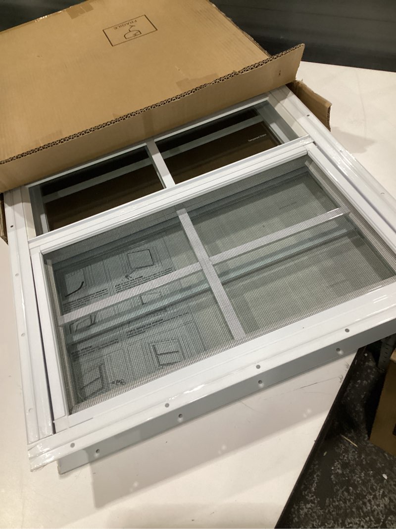 Condition photo showing Good Condition for Melkus 2 Pack Shed Windows, 18"x23" Flush Mount Chicken Coop Windows with Thicker Tempered Glass and Screen, Sliding Windows for Chicken Coop, Shed, Garage, Playhouse, Barn,Greenhouse, White 18"x23"/2pcs White