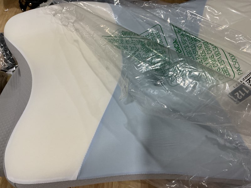 Condition photo showing Good Condition for cervical pillow for neck pain relief, ergonomic neck pillow for sleeping | cooling memory foam pillows for neck support,orthopedic contour bed pillow for side back stomach sleepers white & blue