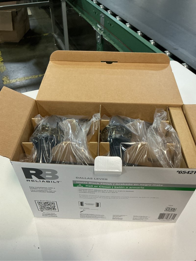 Condition photo showing Good Condition for reliabilt dallas matte black interior hall/closet passage door handle contractor pack 6 -pack