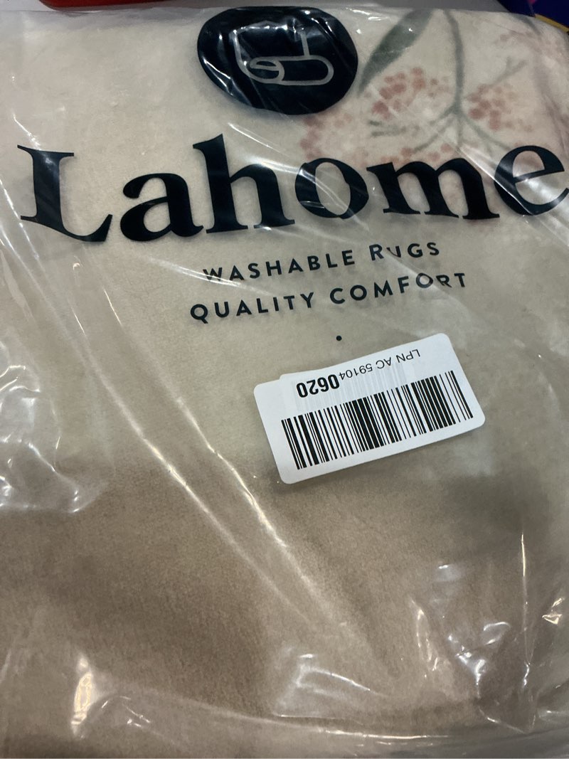 Condition photo showing Good Condition for Lahome Floral Washable Round Rugs, Non-Slip Soft Round Rug 4ft Ultra-Thin, Small Boho Circle Carpet for Entryway Kitchen Bedroom Nursery Bathroom, Beige Beige 4' (Round)