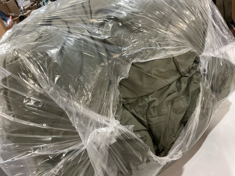 Condition photo showing As Is for cotton pintuck comforter, twin, dusty olive