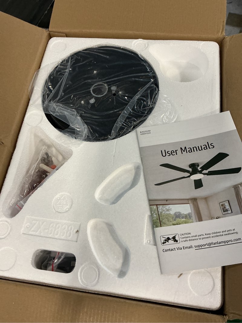 Condition photo showing New/Like New for zmishibo 52 inch ceiling fan with light, app&remote control, flush mount low profile, dimmable 20w led light, quiet reversible motor for bedroom, living room, apartment, black 52 inch black