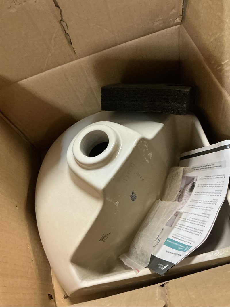 Condition photo showing Good Condition for white ceramic wall hung corner sink, wall mounted bathroom sink with concealed round overflow, 16.5" x 15" modern style small sink with single faucet hole white 4" cc