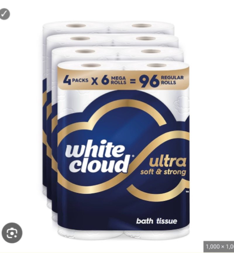 white cloud ultra soft & strong toilet paper, 4 packs of 6 mega rolls = 96