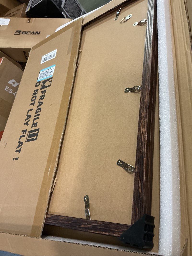 Condition photo showing Good Condition for 18x24 Frame Set of 2, Rustic Brown Wood Style - Display 18 x 24 Poster without Mat or 16x20 Picture with Mat, Wall Mounting Horizontal and Vertical Rustic Brown 18x24 in