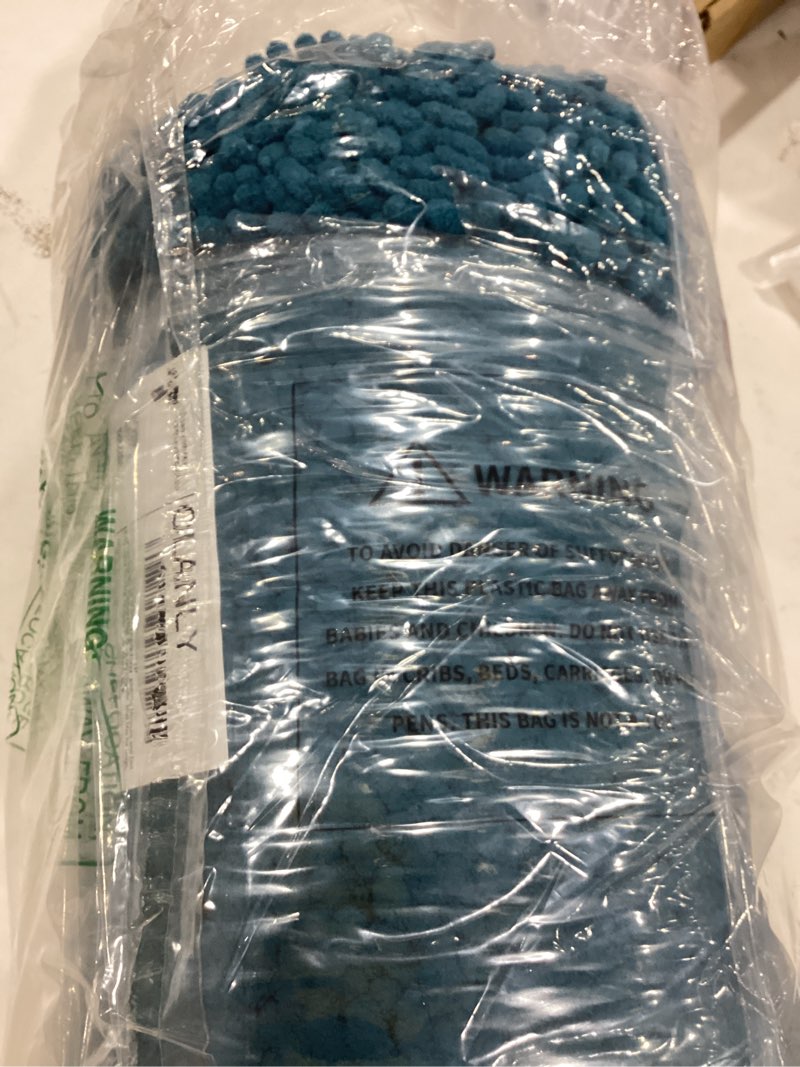 Condition photo showing Good Condition for olanly dog door mat for muddy paws 70x24, absorbs moisture and dirt, absorbent non-slip washable doormat, quick dry chenille mud mat, entry indoor entryway carpet for inside floor, atlantic blue atlantic blue solid 70" x 24"