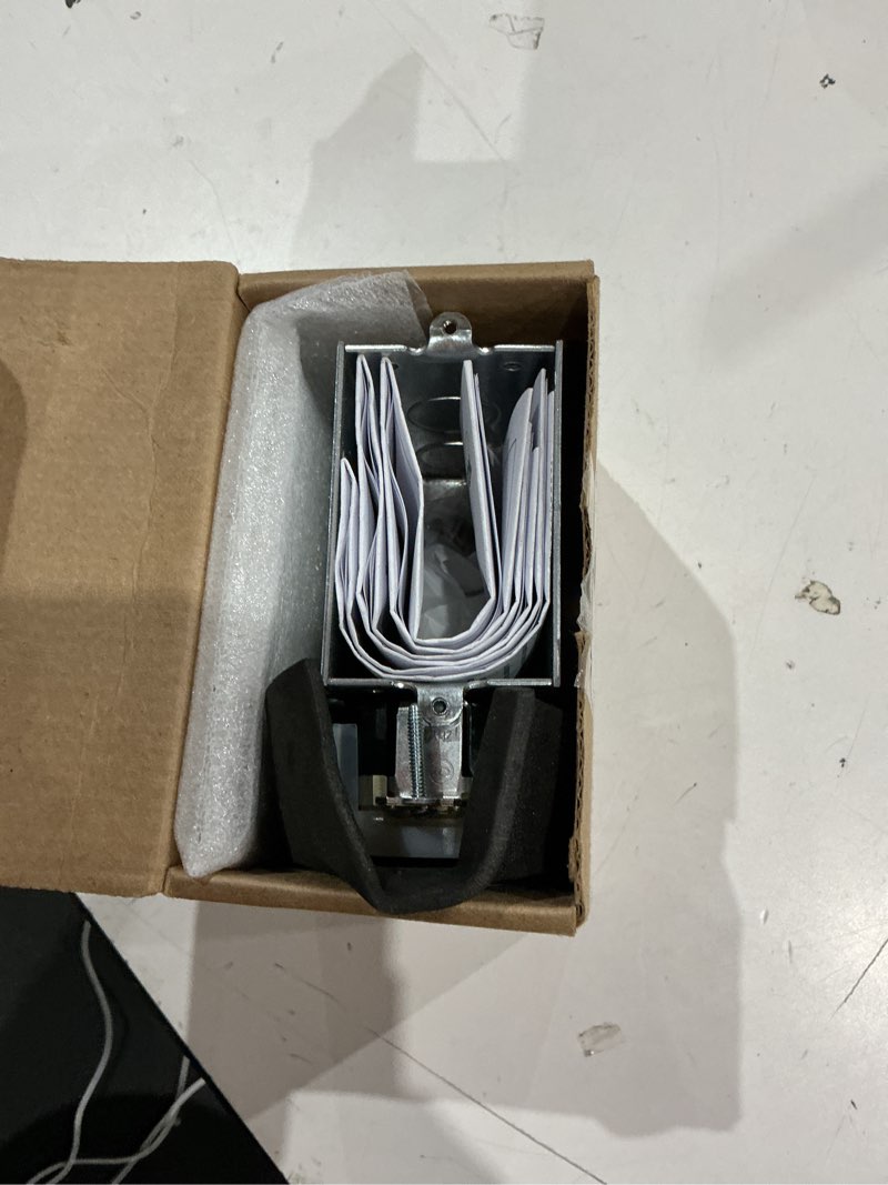 Condition photo showing Good Condition for leviton floor box assembly, brass with brushed nickel finish floor plate, 25249-sba